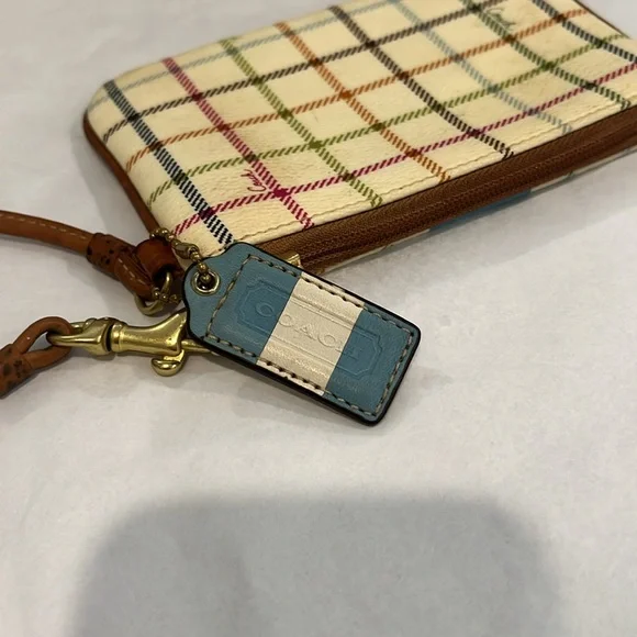 Coach Plaid Wristlet in Cream and Blue - Picture 8 of 12